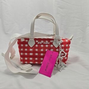 NWT Betsey Johnson Mini Satchel w/ Webbing & Hangoff Plaid Top Handle Crossbody